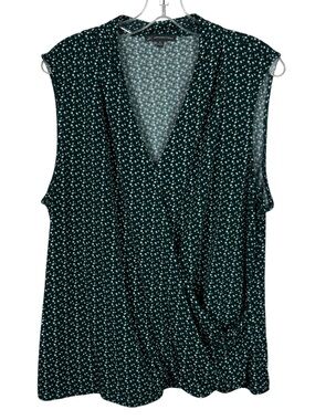 Adrianna Papell Emerald Green Diamond Pattern Faux Wrap No-Iron Liquid Knit Top